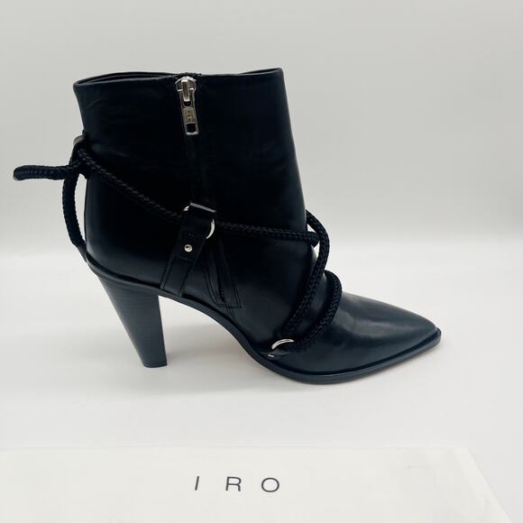 IRO Wikson Leather Black Pointed Toe Boots Ankle Size 41 US 10 - Picture 1 of 9